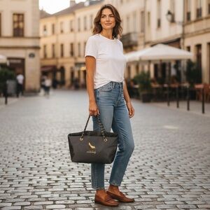 DSW Elegant Black Tote with Gold Details (B5)